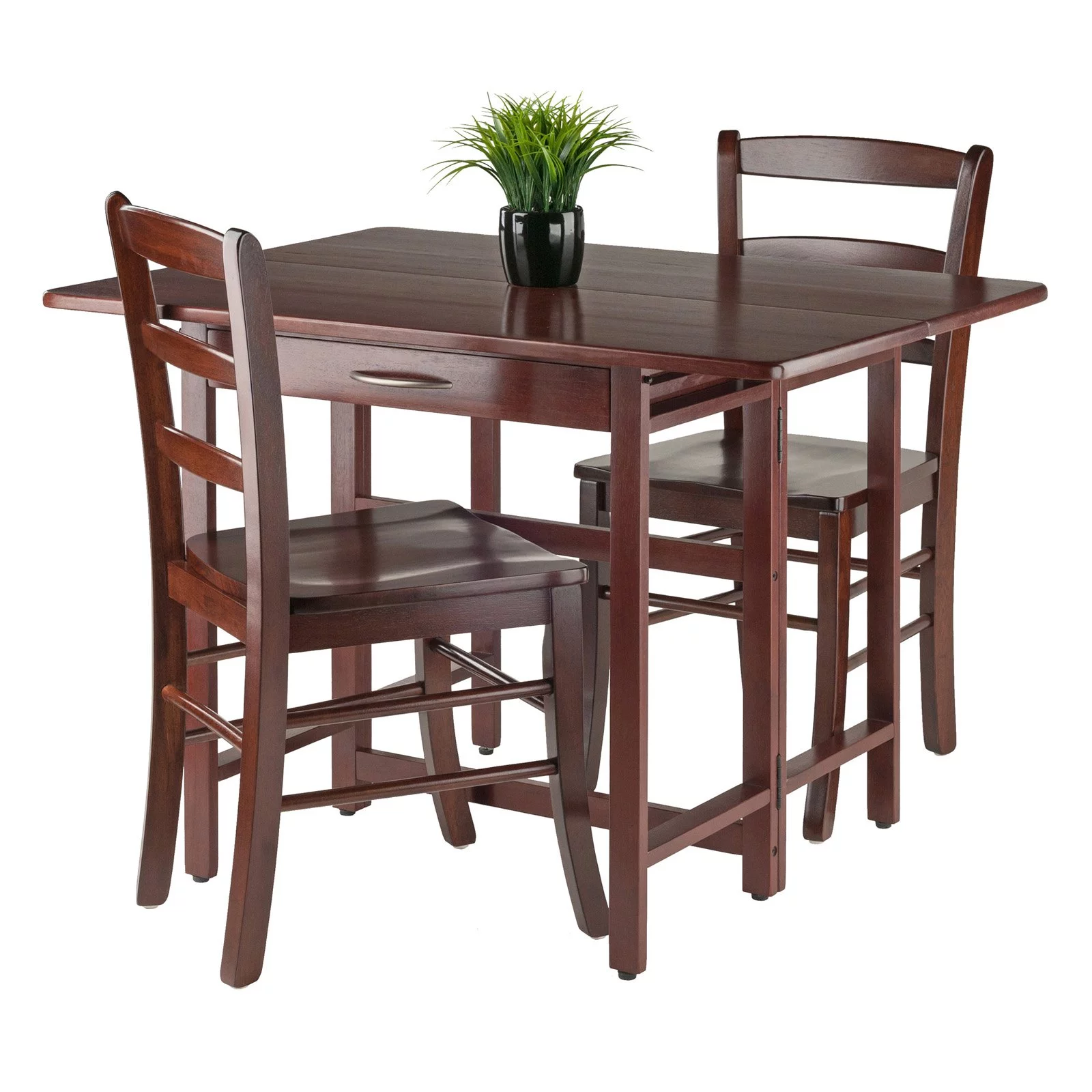 Winsome Wood Taylor 3-Pc Drop Leaf Dining Table with 2 Ladder Back Chairs, Walnut