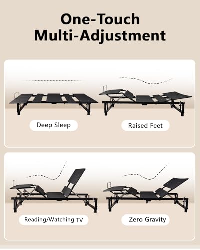 Queen Adjustable Bed Base Frame - Premium Metal, Head & Foot Incline, Wireless Remote, Zero Gravity, Quiet Motor (79" L x 59" W x 12.72" H) Black