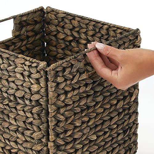 mDesign Natural Woven Hyacinth Cube Organizer Basket with Handles - Storage for Kitchen Cabinet or Pantry Shelf, Perfect for Cubby Storage Units, Holds Snacks or Small Appliances, 8 Pack, Black Wash