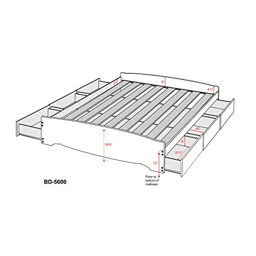 Prepac Mate's Full 6-Drawer Minimalist Platform Storage Bed, Contemporary Full Bed with Drawers 57" L x 18.75" W x 76.5" H, White, WBD-5600-3K