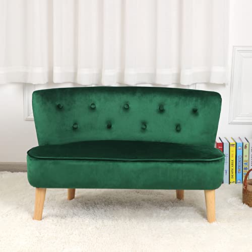 2-Seat Kid Sofa Couch with Velvet Fabric,Kid Sofa Chair with Wooden Frame for 3-6 Age Children Gift,35.6" Length, Emerald