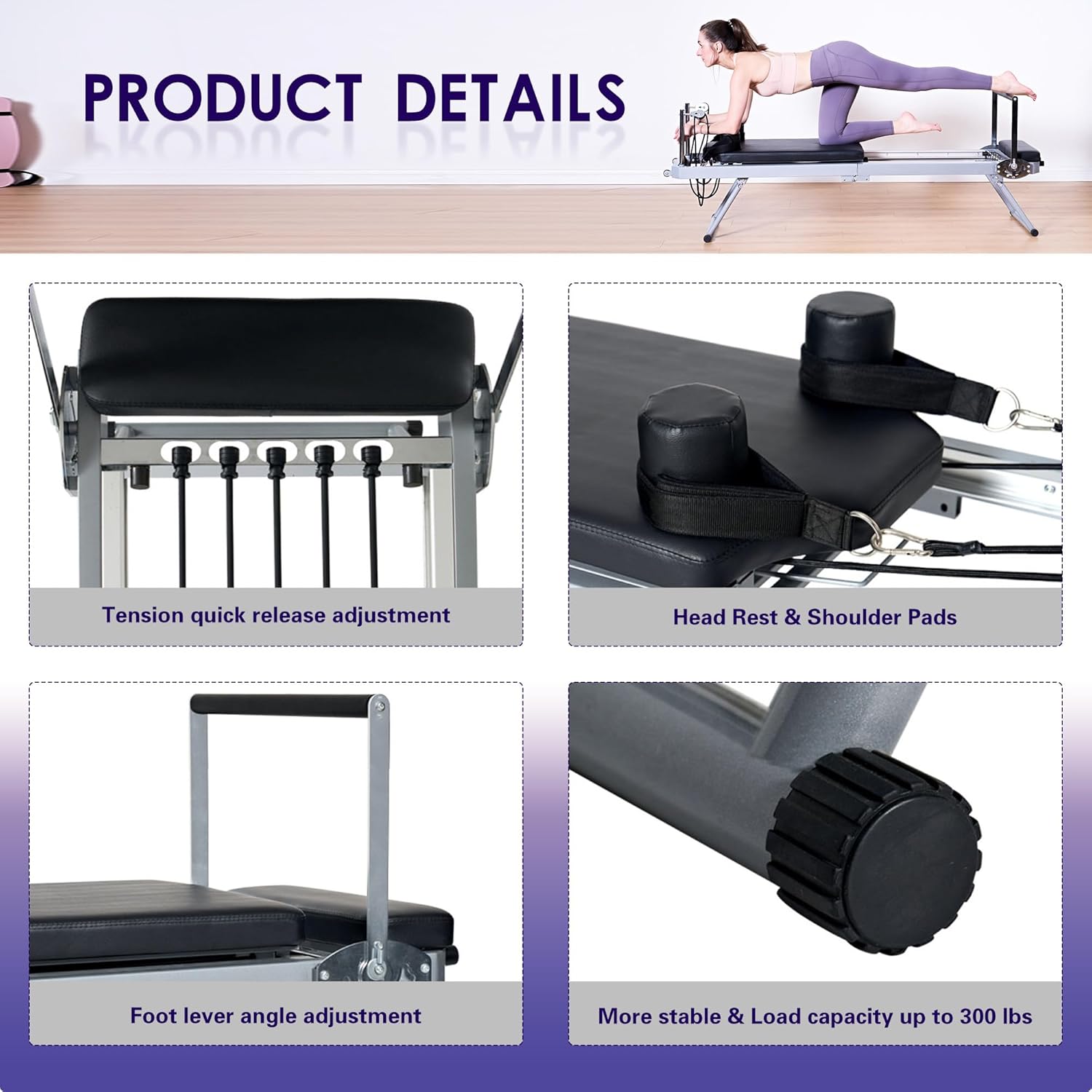 DlandHome Pilates Reformer Machine, Foldable Pilates Machine Equipment for Home, Foldable Reformer Pilates for Beginner, Up to 330lbs, Black