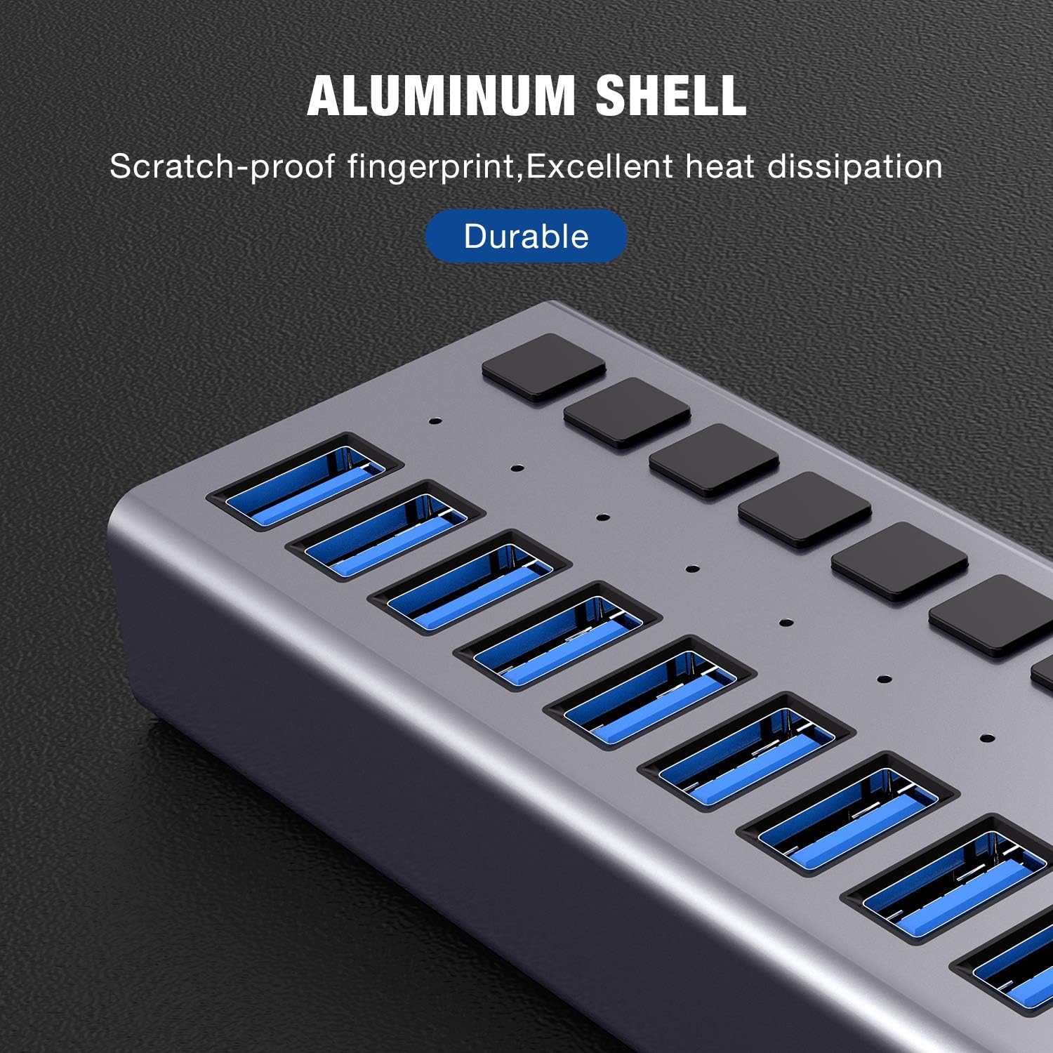 Powered USB Hub - ACASIS 10 Ports 48W USB 3.0 Data Hub - with Individual On/Off Switches and 12V/4A Power Adapter USB Hub 3.0 Splitter for Laptop, PC, Computer, Mobile HDD, Flash Drive and More