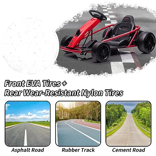 Go Kart for Kids,24V Battery 300WX2 Motors Pedal On Foot Go Cart,8MPH High Speed Drifting Car with Slow Start Function,Music, Horn,14.3" Wide Seat,Elastic Durable Tires,Max Load 1 Blue