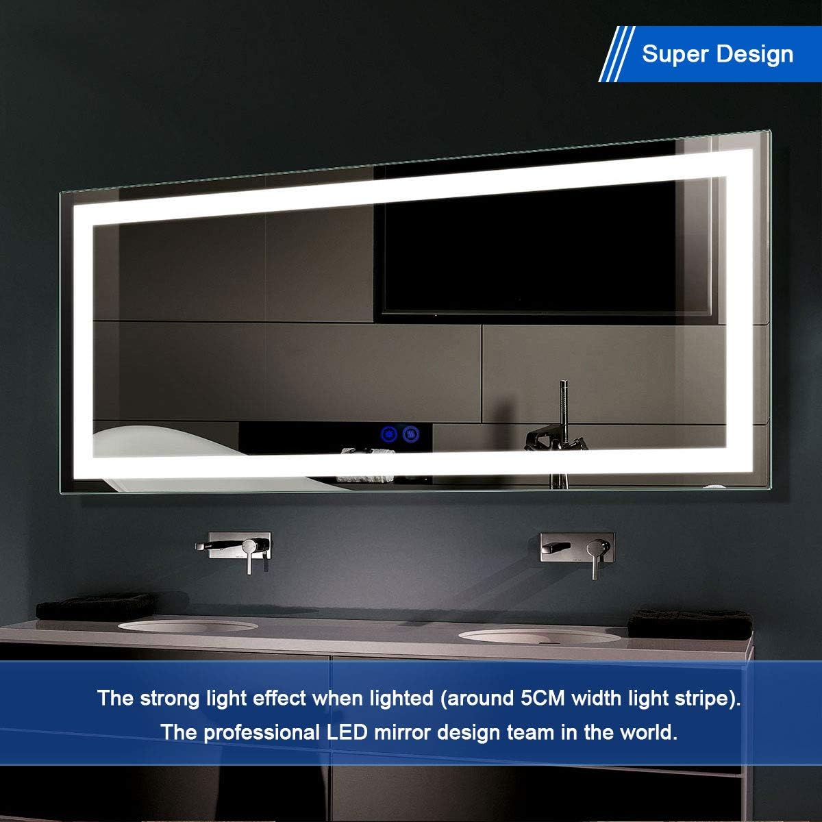 BHBL 60 x 36 Inch Illuminated LED Bathroom Mirror with Smart Button, Anti Fog, Dimmable, Bluetooth Speakers, Vertical & Horizontal Mount, Hotel Office Bar Mirror (D224-6036A)