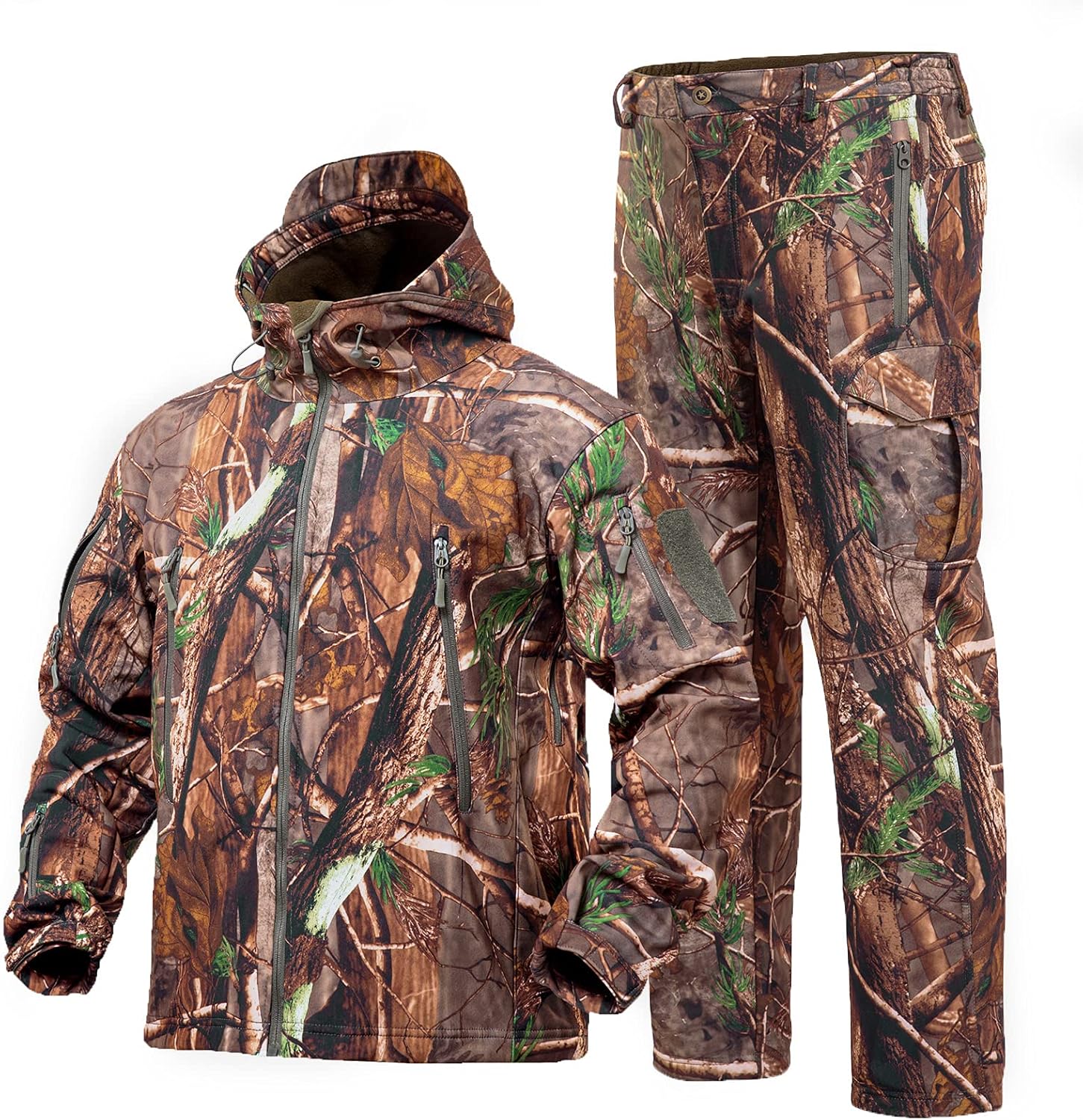 YEVHEV Hunting Gear Suit for Men Camouflage Hunting Hoodie Jacket and Pants Windproof Coat Camo