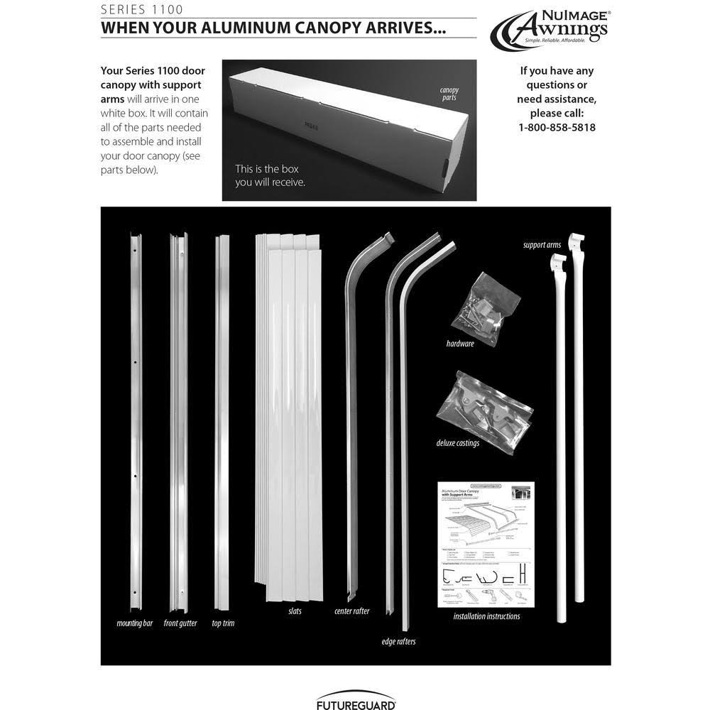 NuImage Awnings 5 ft. 1100 Series Door Canopy Aluminum Awning (12 in. H x 42 in. D) in White