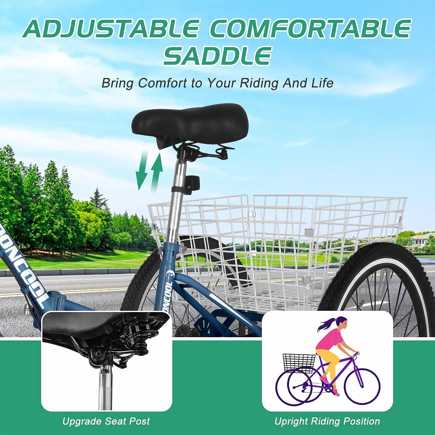 Slsy Adult Folding Tricycle for Adults, 7 Speed 20/24/26 inch 3 Wheels Bikes with Basket, Foldable Tricycle for Adults, Women, Men, Seniors