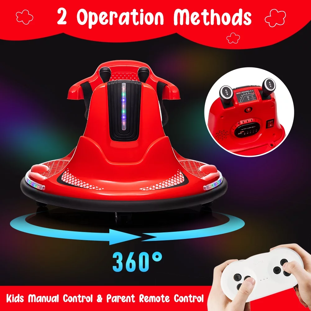 Shininglove Electric Ride on Bumper Car for Toddlers 3-8 Years Old, 6V Kids Ride on Toy Car with Remote Control, Safety Belt, Music, Flashing Lights, 360° Spin