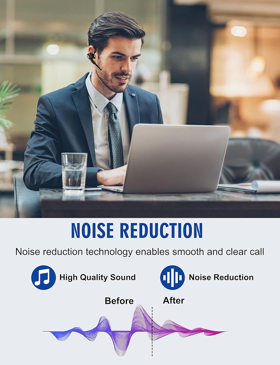 Dechoyecho Bluetooth Headset V5.1, Wireless Headset with Battery Display Charging Case, Bluetooth Earpiece with Noise Canceling Mic for Driving, Office and Business,Compatible with Cell Phone and PC Pack of 2