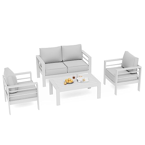 UDPATIO 8 Piece Aluminum Patio Furniture Set, Oversized Modern Outdoor Furniture Set with Olefin Fabric Cushion for Patio Deck Backyard, Dark Grey(with Waterproof Covers)
