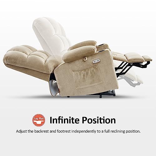 MCombo Large Dual Motor Power Lift Recliner Chair for Elderly, Massage and Heat, Lay Flat, Zero Gravity, Home Button, USB Port, Fabric 7680 (Large, Beige)