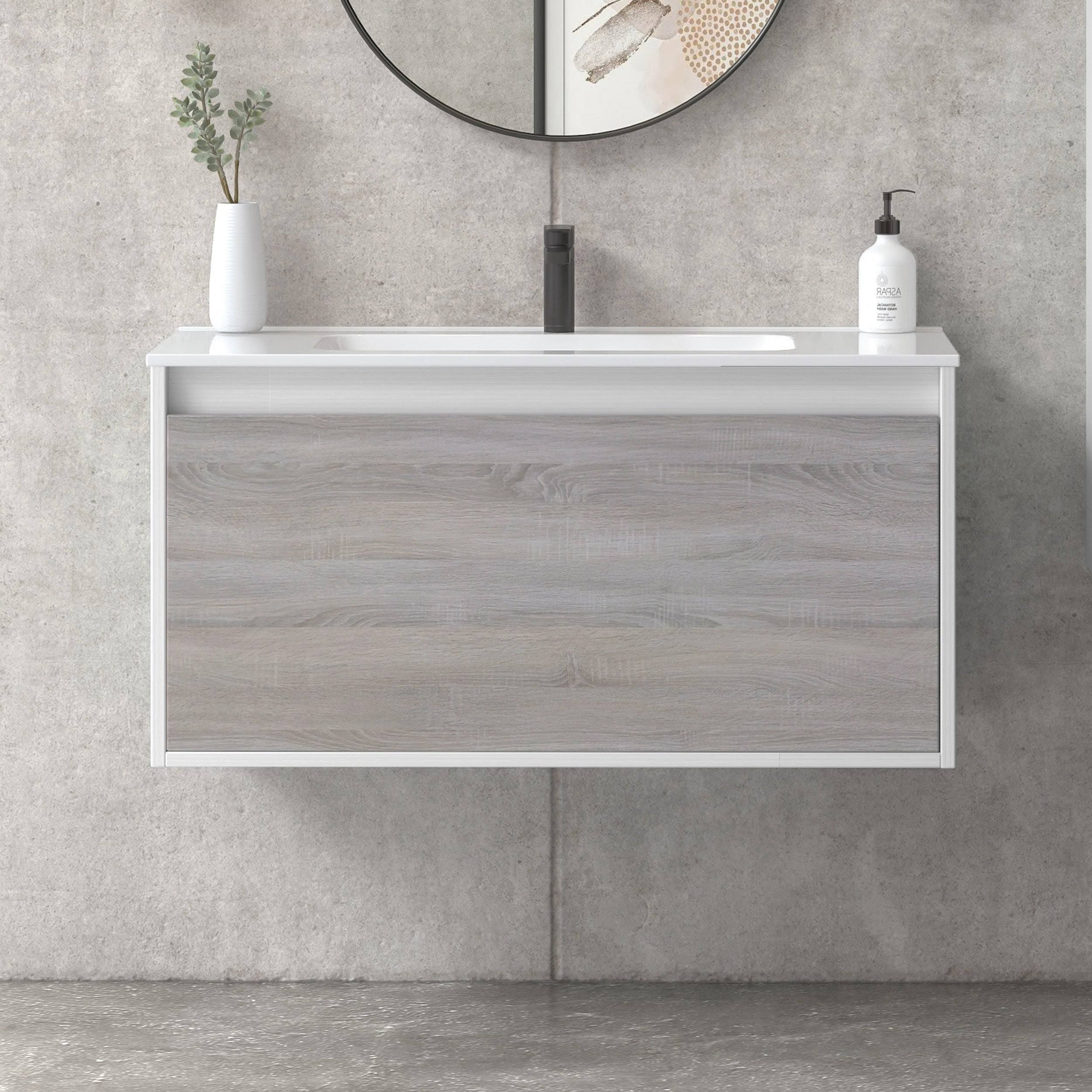 32x22 Bathroom Vanity Cabinet + Ceramic Sink | Tribeca | W 32 x H 20 x D 18 in RHD Weathered