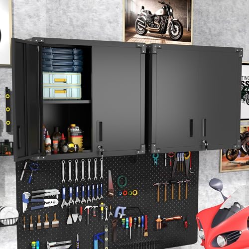 Metal Storage Cabinet with Wheels, Lockable Garage Cabinet with Doors and Shelves, Rolling Tool Storage, Assembly Required, Black