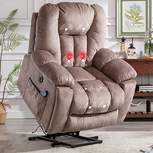 CANMOV Large Power Lift Recliner Chair with Massage, Heat, and USB for Elderly, Overstuffed Wide Recliners, Heavy Duty and Safety Motion Reclining Mechanism, Gray
