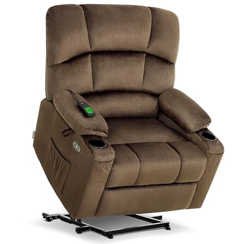 MCombo Large Dual Motor Power Lift Recliner Chair for Elderly, Massage and Heat, Lay Flat, Zero Gravity, Home Button, USB Port, Fabric 7680 (Large, Beige)