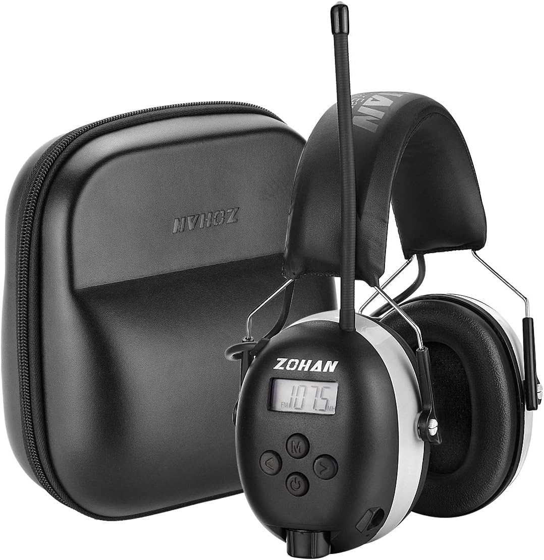 ZOHAN EM042 AM/FM Radio Headphone with Digital Display, Ear Protection Noise Reduction Safety Ear Muffs, Ultra Comfortable Hearing Protector for Lawn Mowing and Landscaping - Yellow