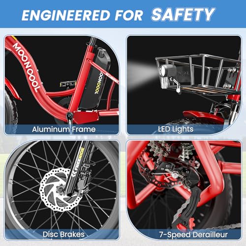 MOONCOOL Electric Tricycle Trike for Adults 350W 36V Removable Battery 24/26 Inches 7 Speeds 3 Wheels Electric Bikes Bicycle for Adults, Three Wheel Electric Cruiser Tricycle