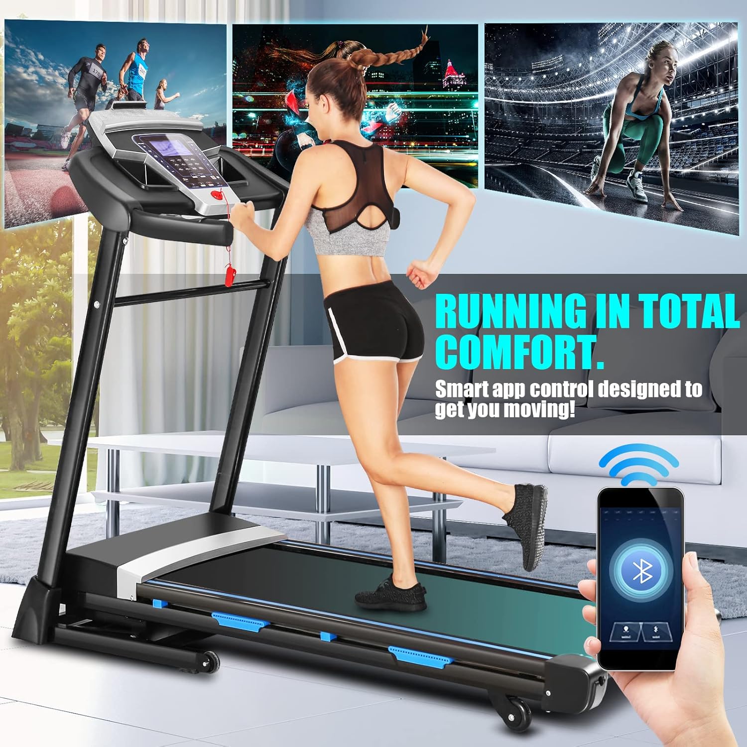 ANCHEER 3.25HP Folding Treadmill with Auto Incline, Electric Exercise Treadmill for Running, Treadmill 300lbs Weight Capacity