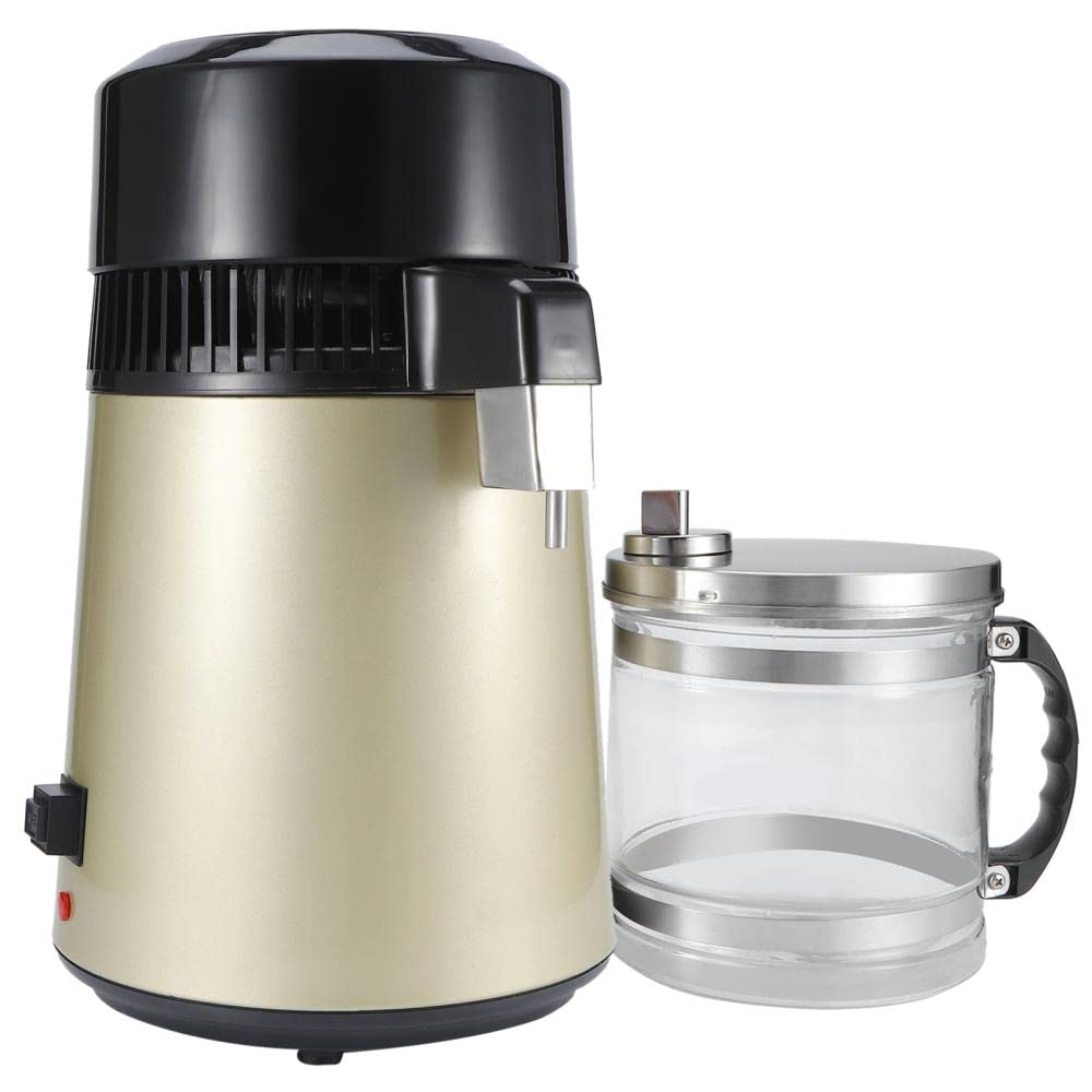 Stainless Steel Water Distiller - Electric Countertop Water Purification System with 4L Capacity for Home Drinking Water Purifier and Residential Treatment Equipment Gold Plated