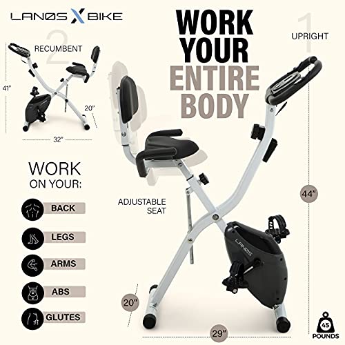 LANOS Workout Bike For Home - 2 In 1 Recumbent Exercise Bike and Upright Indoor Cycling Bike Positions, 10 Level Magnetic Resistance Exercise Bike, Foldable Stationary Bike Machine, Fitness Bike