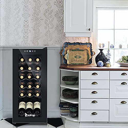 Winado Wine Cooler Refrigerator, 12 Bottle Freestanding Compressor Wine Cooler w/Digital Temp Control, Mini Wine Fridge with Double-Layer Glass Door & Removable Shelves