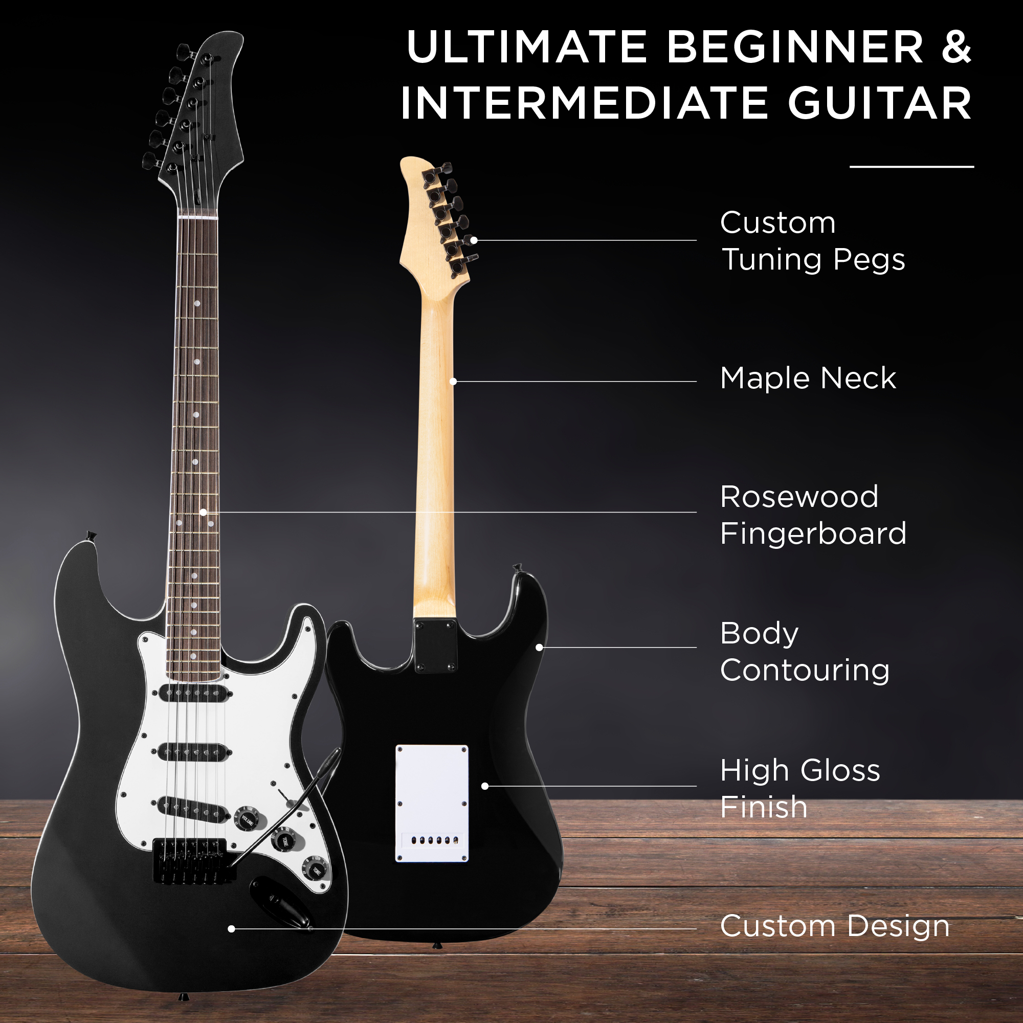 Best Choice Products 39in Full Size Beginner Electric Guitar Kit with Case, Strap, Amp, Whammy Bar - Jet Black