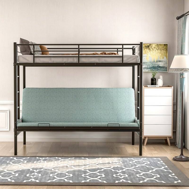 AOOLIVE Twin Over Full Metal Bunk Bed, Multi-Function, Black