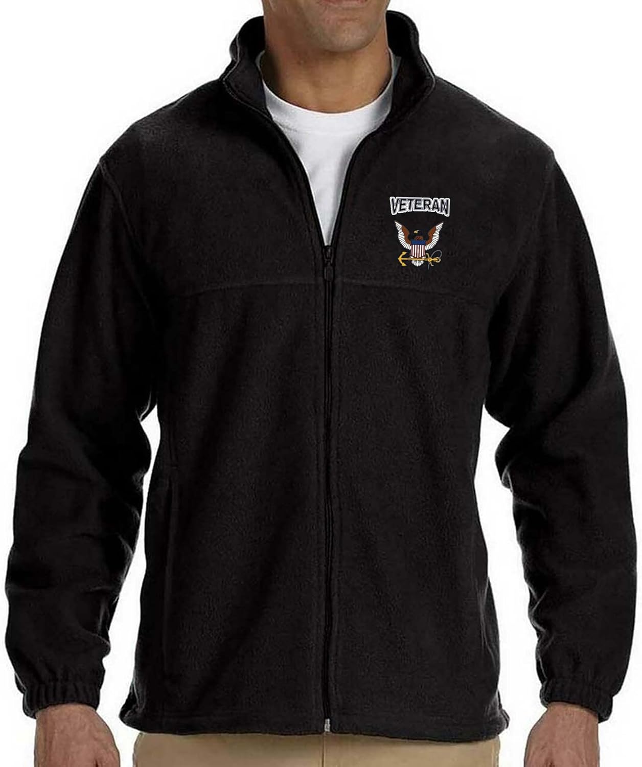 US Navy Veteran Fleece Jacket with Eagle and Anchor Logo