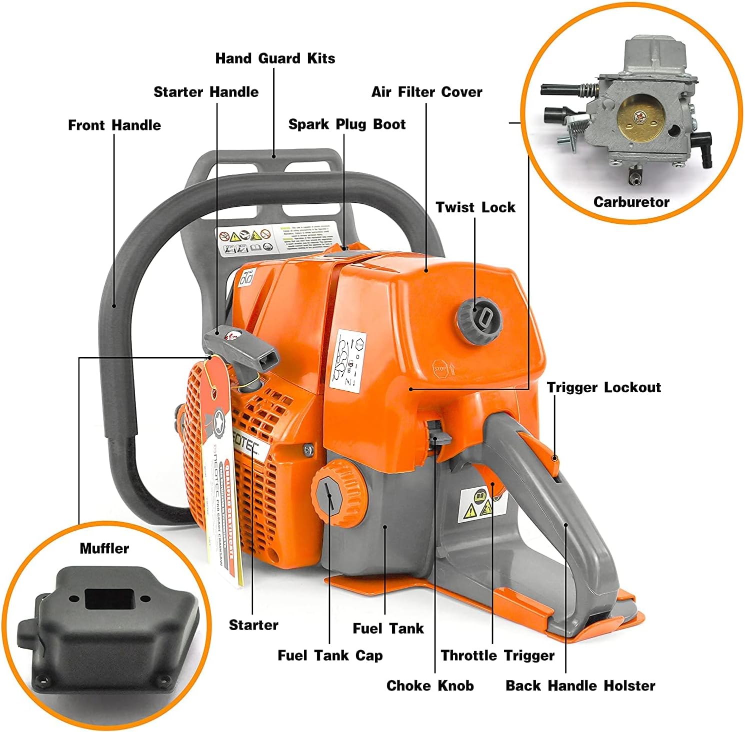 NEO-TEC NS892 92cc Gas Chainsaw Fit for 25/30/36 inch Bar,2-Cycle 5.2KW 6.4HP Gasoline Power Chain Saws,All Parts Compatible G660 MS660 without Bar