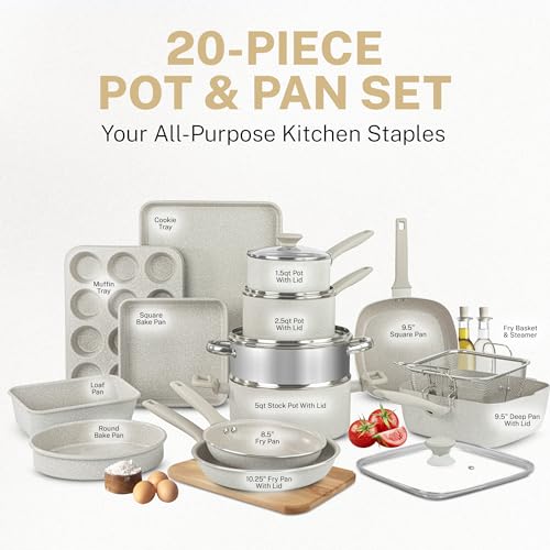 GRANITESTONE Blue 20 Pc Kitchen Pots and Pans Set Non Stick Cookware Set, Kitchen Cookware Sets, Granite Nonstick Cookware Set, Diamond Coated Non Toxic Cookware Set, Oven & Dishwasher Safe