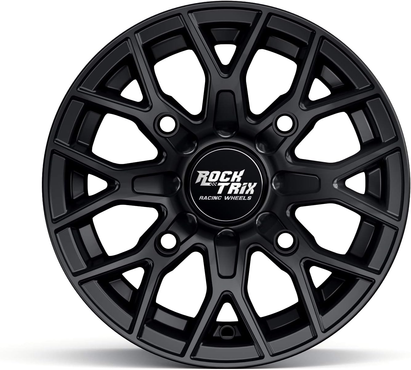 RockTrix RT104 14in ATV Wheel Rim 14x7 Matte Black | 4x156 Bolt Pattern | 4+3 offset | Compatible with Select Polaris Sportsman RZR Ranger - 4/156-1pc Single