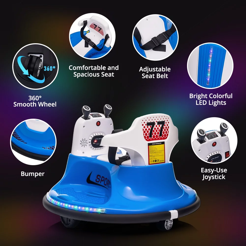 Shininglove Electric Ride on Bumper Car for Toddlers 3-8 Years Old, 6V Kids Ride on Toy Car with Remote Control, Safety Belt, Music, Flashing Lights, 360° Spin