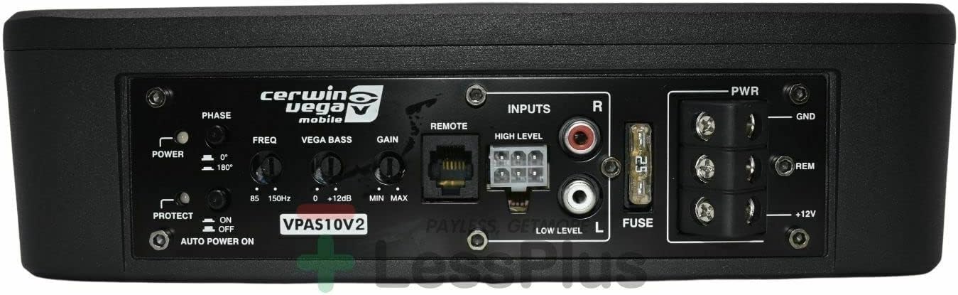 Cerwin Vega VPAS10V2 10" 550W Max / 200W RMS Low Profile Active Powered Subwoofer with Built in Amplifier Module for Working with All Vehicles
