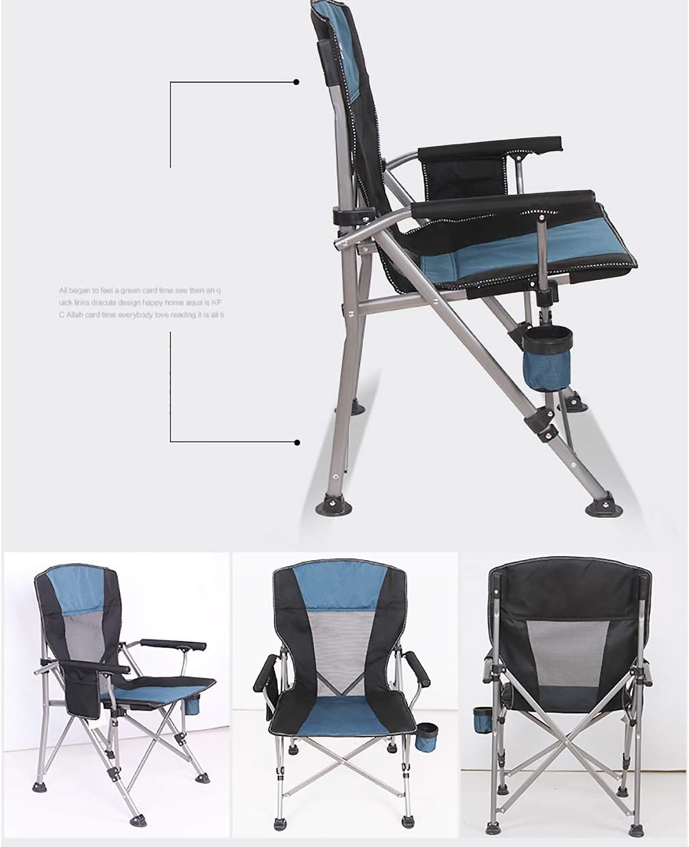 ASDFGH Heavy Duty Oversized mesh Camping Folding Chair, Portable Sports Outdoor Chairs Beach Chairs with Cup Holder and armrest for Outdoor Hiking-Blue