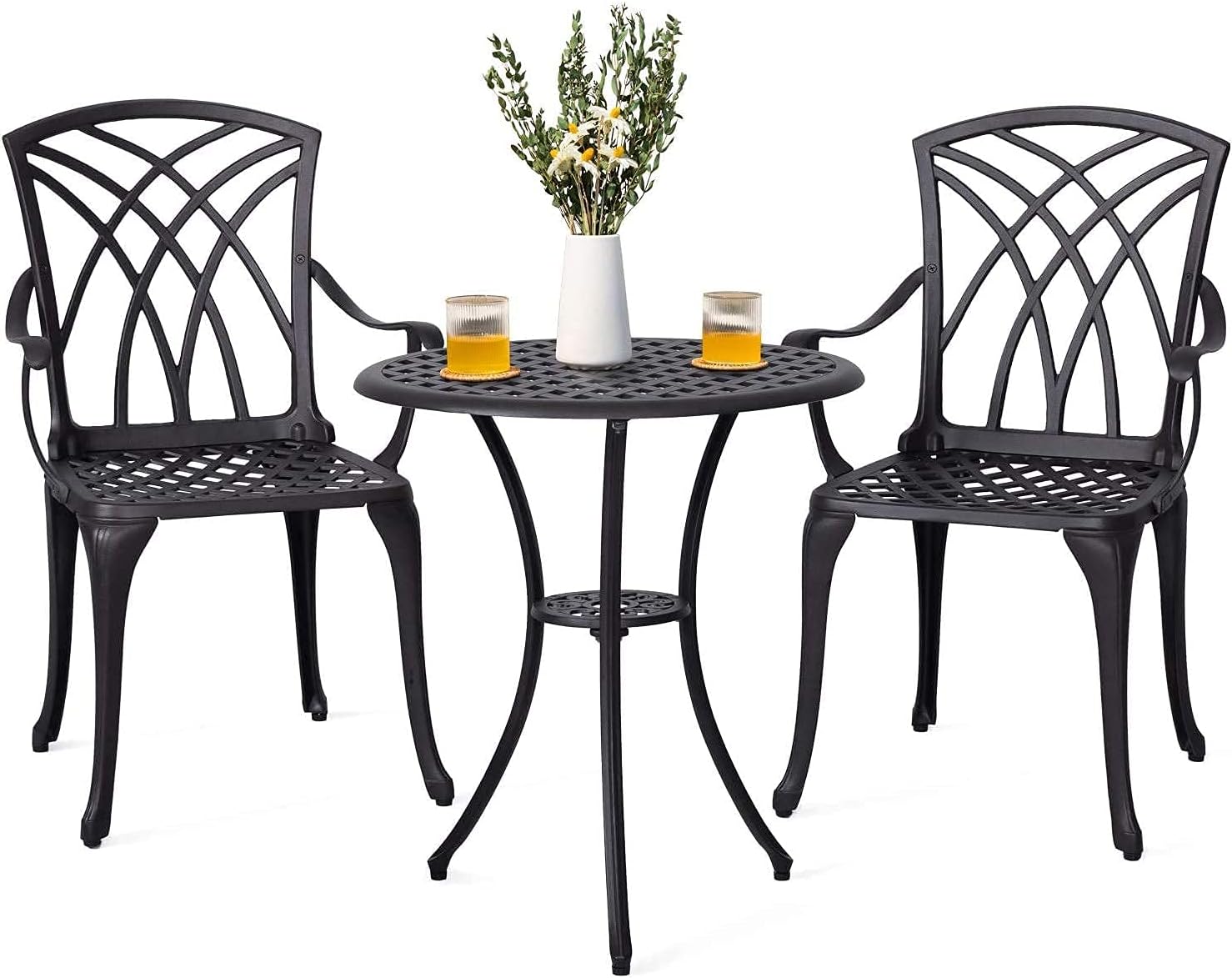 Nuu Garden 3 Piece Patio Bistro Table Set, Cast Aluminum Outdoor Patio Bistro Set Weather Resistant Chairs and Table with Umbrella Hole for Yard, Balcony, Antique Bronze