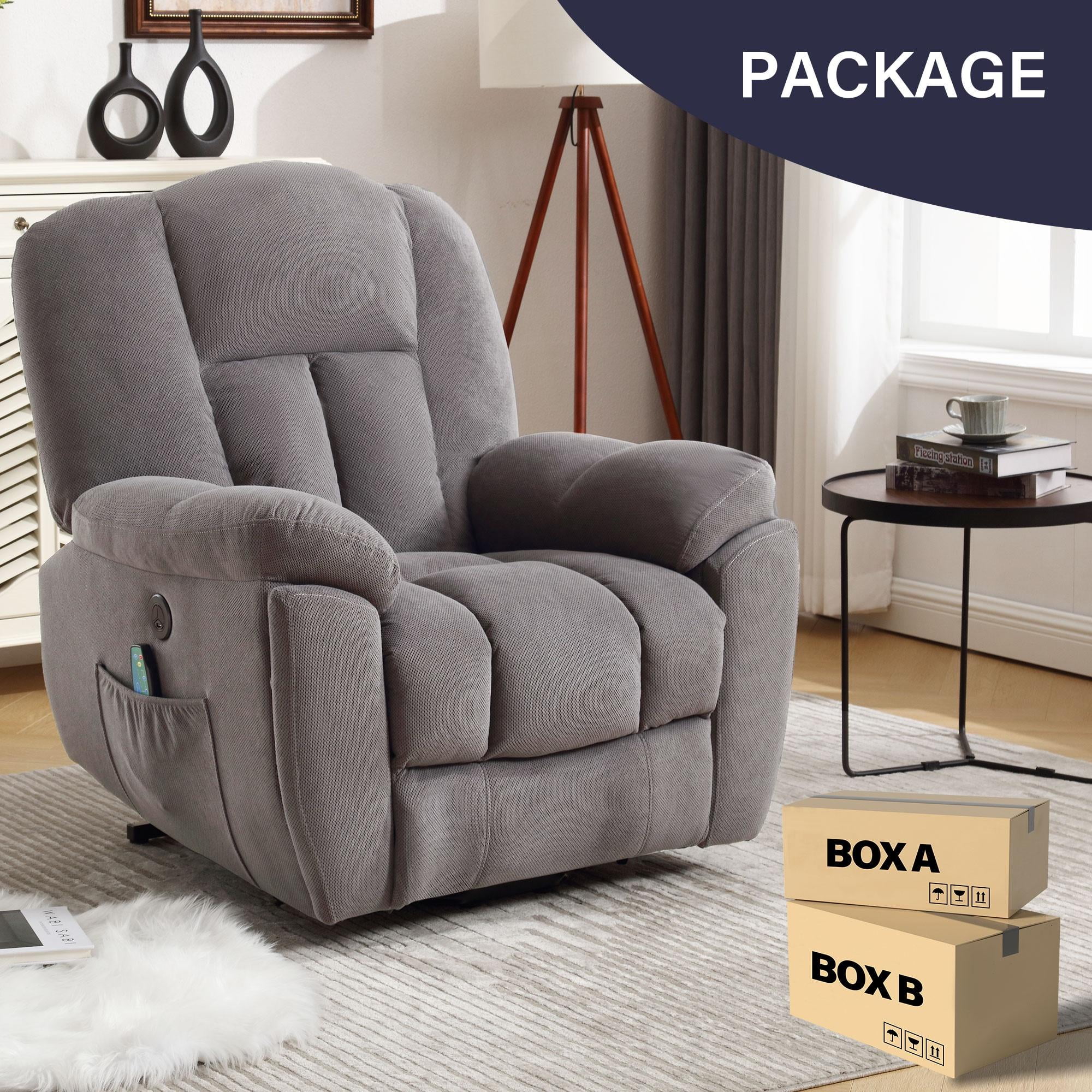 24.4" Wide Large Power Lift Recliner Chair, BTMWAY Oversize Electric Lift Recliners for Elderly with Heat and Massage, 3 Position Electric Recliner Chair for Home Use with Hidden Cup Holder, Gray