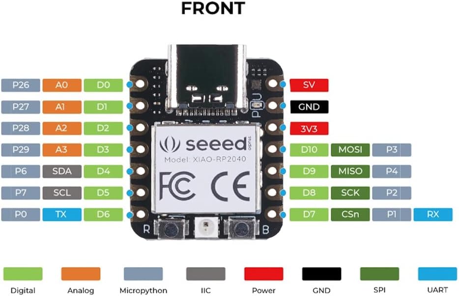 Seeed Studio XIAO RP2040 Microcontroller, with Dual-Core ARM Cortex M0+ Processor, Supports Arduino, MicroPython and CircuitPython with Rich Interfaces.