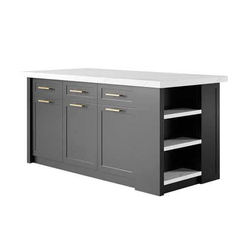homary 72'' Kitchen Islands with Storage Modern White Kitchen Table with Seating & 3 Drawers Dining Table