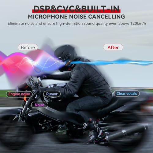 Motorcycle Bluetooth Headset V5.2 with Music Sharing, 2-Way Motorcycle Helmet Bluetooth with IP67 Waterproof, Motorcycle Communication Systems with Hi-FI Speakers for ATV/Snowmobile/Ski, 2 Pack