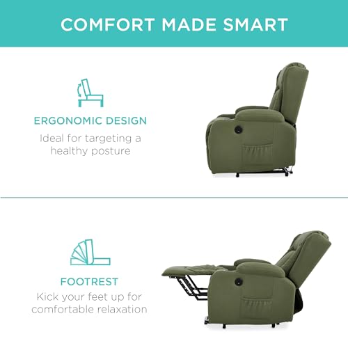Best Choice Products PU Leather Electric Power Lift Chair, Recliner Massage Chair, Adjustable Furniture for Back, Legs w/ 3 Positions, USB Port, Heat, Cupholders, Easy-to-Reach Side Button - Brown