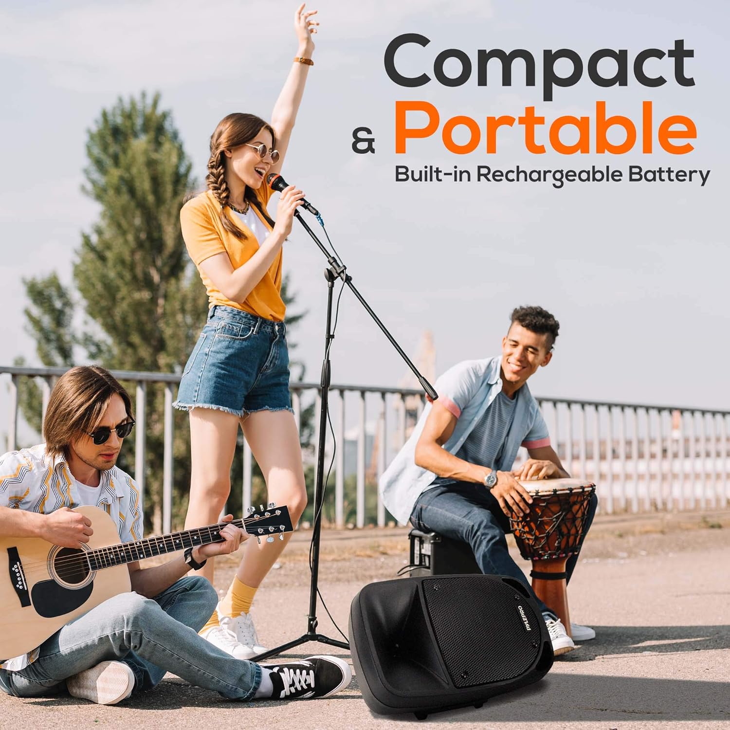 1200W Portable Bluetooth PA Speaker - 12’’ Subwoofer, LED Battery Indicator Lights W/Built-In Rechargeable Battery, MP3/USB/SD Card Reader, and UHF Wireless Microphone - Pyle PSBT125A