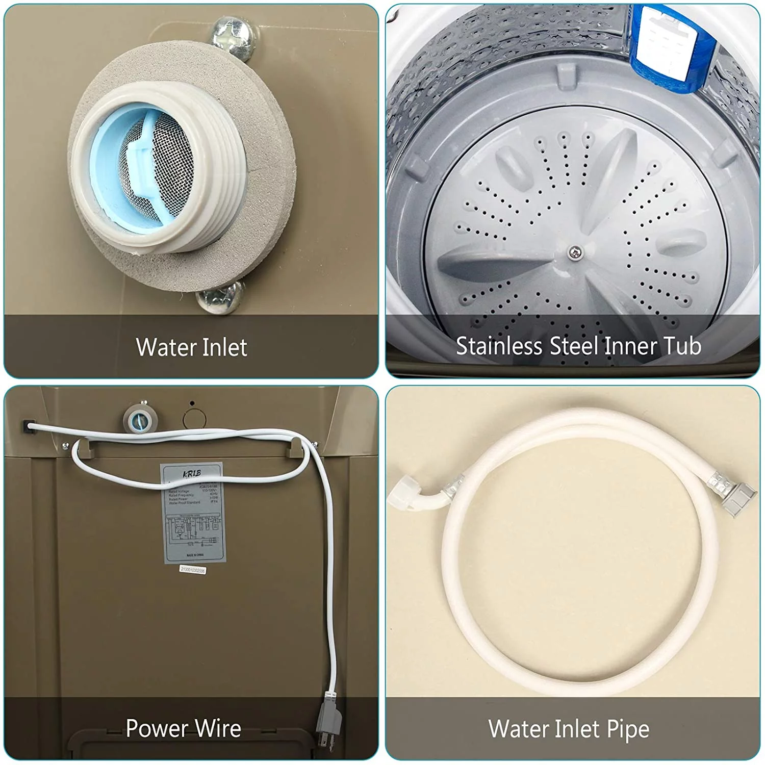 Full-Automatic Washing Machine 15.6 lbs Krib Bling Portable Compact Laundry Washer with Drain Pump