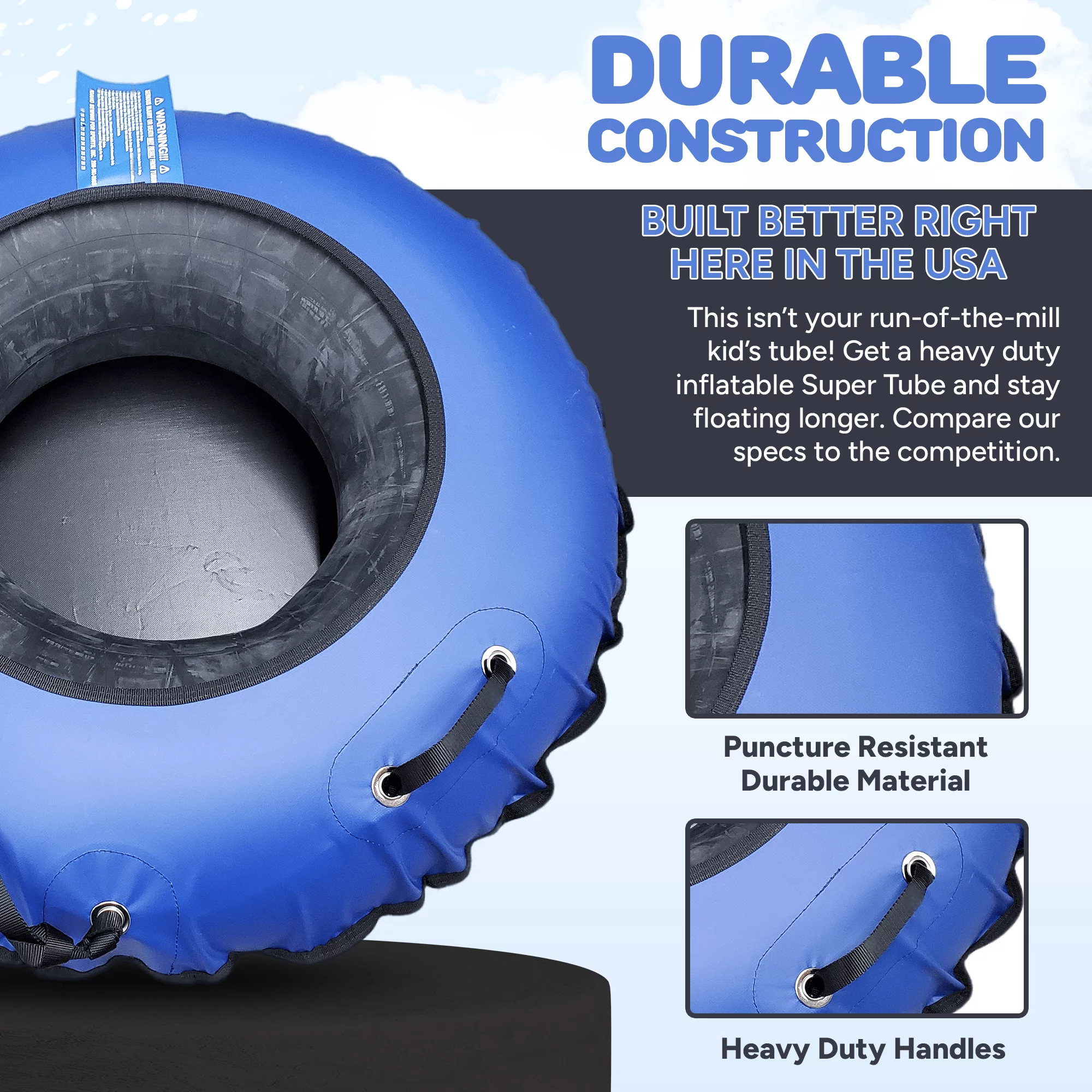 SUPER TUBE | River Tubes for Floating Heavy Duty for Adults and Kids | River Raft Float Inner Tube | Made in USA | Inflatable Water Tubes for Floating