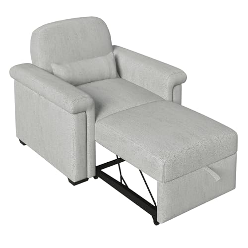 3 in 1 Convertible Single Sofa, Pull Out Sofa Bed Lounger Chair with Pillow and Adjust Backrest, Multi-Function Single Sleeper Sofa Bed for Living Room Apartment Office (Beige-2)