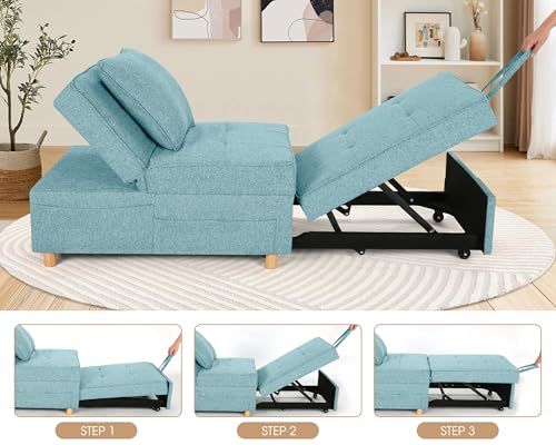 Sleeper Sofa Chair Bed,4-in-1 Convertible Sofa Bed Chair with 6 Adjustable Backrest and Pillow, 3-Seat Pull Out Sleeper Bed Linen Fabric Modern for Bedroom Small Space Living Room Office, Black