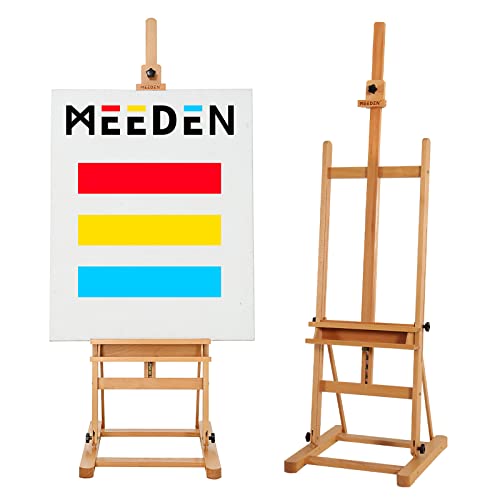 MEEDEN Large Studio H-Frame Easel - Beech Wood Artist Easel Adjustable Movable Tilting Easel, Floor Painting Easel Stand, Holds Canvas Art up to 48"