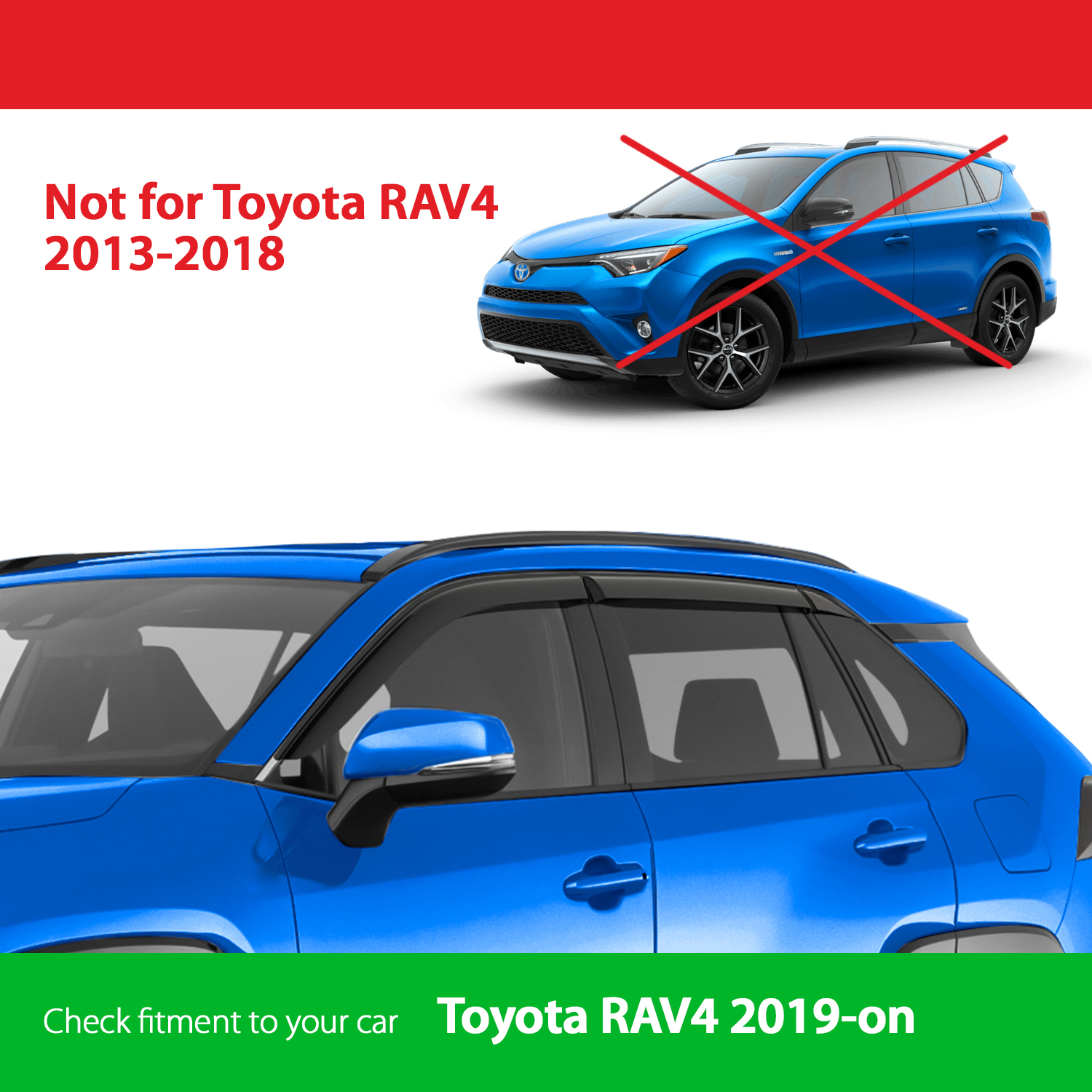 Goodyear Shatterproof Window Deflectors for Toyota RAV4 2019-2024, Tape-on Rain Guards, Window Visors, Vent Deflector Visor, Car Accessories, 6 pcs. - GY008719