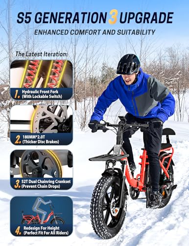 GESHENG 90 Miles 30AH/20AH Battery Folding Electric Bike,【6 Upgrades】 750W 32MPH Long Range E-Bike,20"x4.0" Fat Tire & Step-Thru Ebike for All Season, 2 Seats E-Cargo Bike