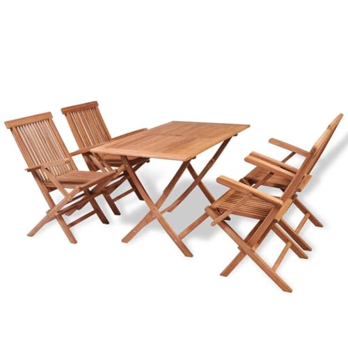 5 Piece Patio Dining Set Solid Teak Wood,Teak Wood Patio Dining Set with Folding Chairs for Outdoor Camping and Picnics Furniture Sets for Patio, Lawn & Garden